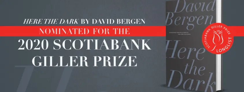 2020 Giller Prize nomination announcement featuring Here the Dark's book cover